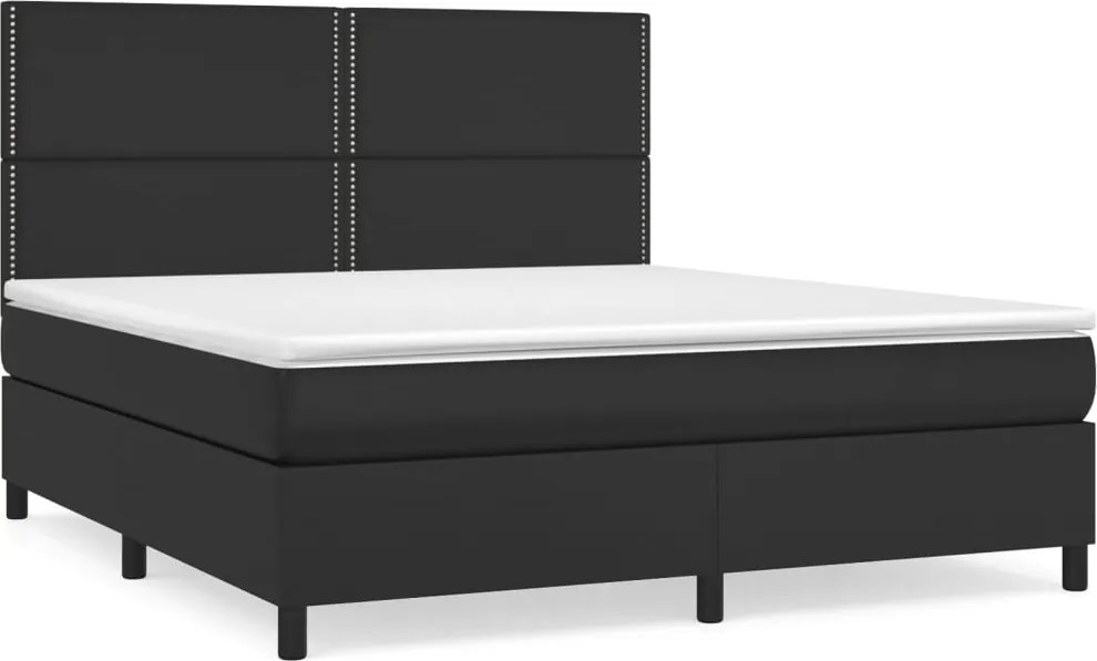 vidaXL fekete műbőr rugós ágy matraccal 180 x 200 cm