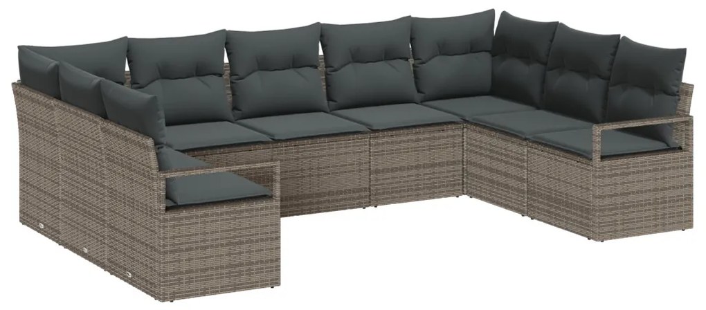 9 darabos Kert Sofa Szett Párnákkal Szürke Poli Rattan, 2 Személyes Kert Sofa Tárolóval és Párnákkal Szürke Poli Rattan