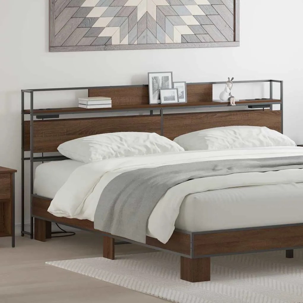 Tároló fejtámla polcokkal tárolóval barna tölgy 200 cm Faanyag