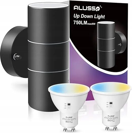 Rozsdamentes Acél Kültéri Fali Lámpa Vízálló Felfelé-Lefelé Fekete