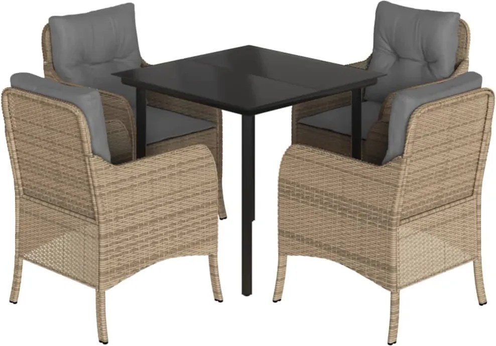 vidaXL 5 részes bézs polyrattan kerti étkezőgarnitúra párnákkal