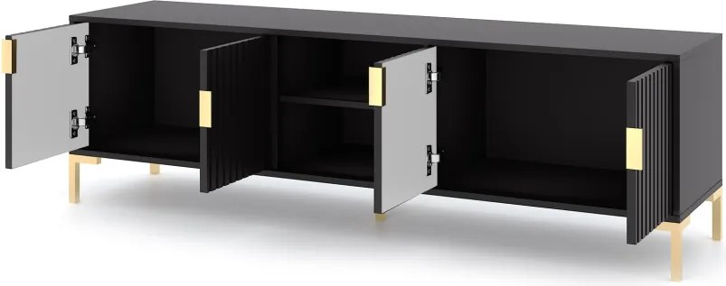 TV szekrény 4 ajtós fekete / fekete matt színkombinációban – FLINN FL01