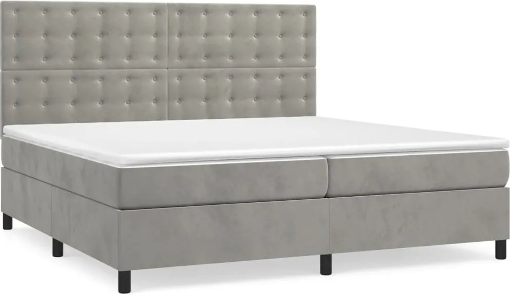 vidaXL világosszürke bársony rugós ágy matraccal 200x200 cm