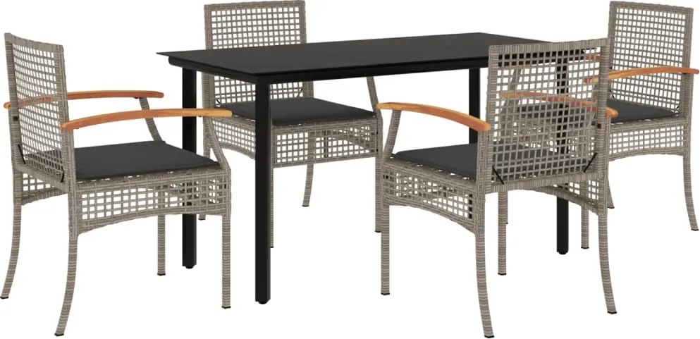 vidaXL 5 részes szürke polyrattan kerti étkezőgarnitúra párnával