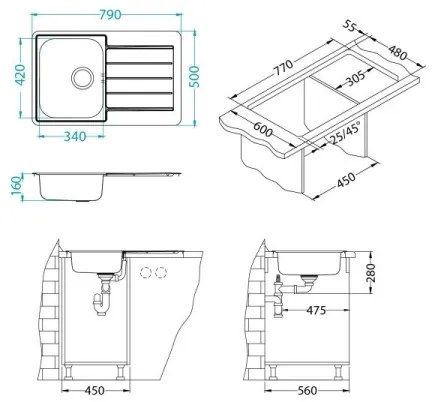 ALVEUS 1069147 - Mosogató LINE 79x50 cm matt acél/szatén