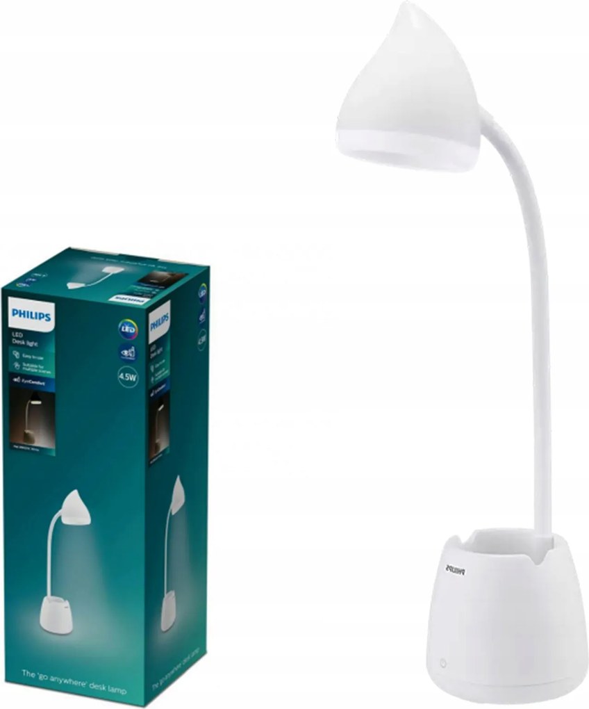 Iskolai éjjeli Led asztali lámpa 4.5W Cct Tompítható Usb Fehér Philips