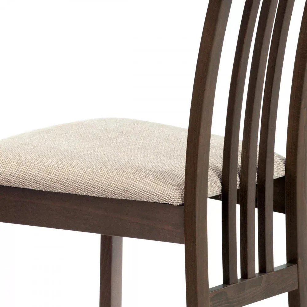 Scaun de Dining din Lemn Masiv de Fag, Nuanță Nuc, cu Tapițerie Crem – BC-2482
