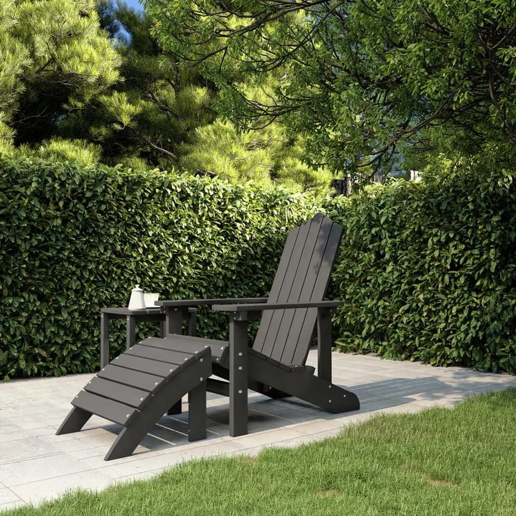Antracitszürke HDPE kerti adirondack szék lábtartóval