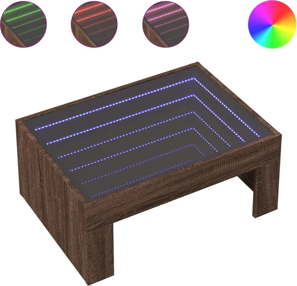 vidaXL barna tölgy végtelen hatású LED-es dohányzóasztal 70x50x30 cm