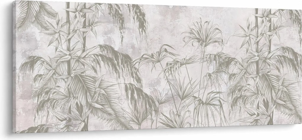 Kép - Trópusi növények a falon szürke színben (120x50 cm)
