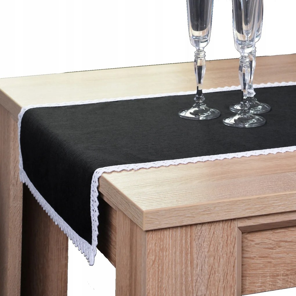 Malaga foltálló asztali futó csipkével 40x160 fekete