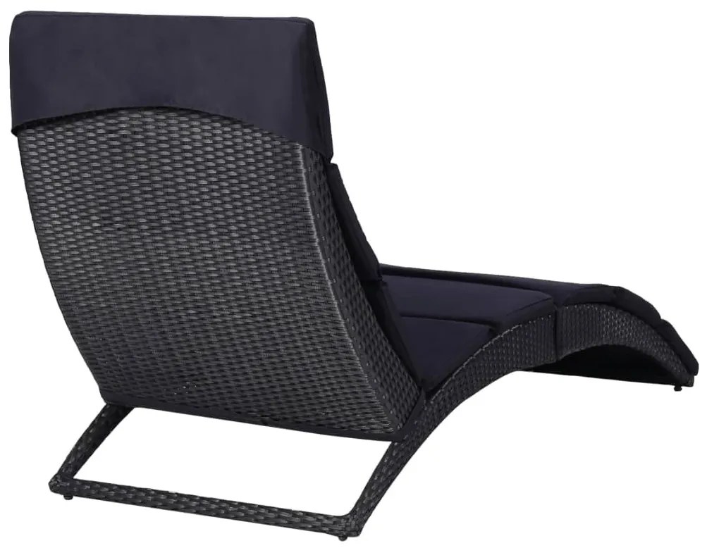 Fekete polyrattan napozóágy párnával