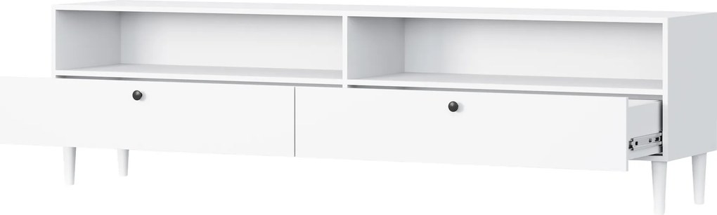 TV állvány polccal és szekrényekkel DULLUM 200x58cm, fehér