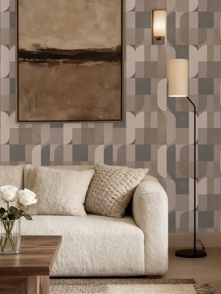 Esselle Home A La Mode Atton bézs-szürke geometrikus vlies tapéta – 100622EH