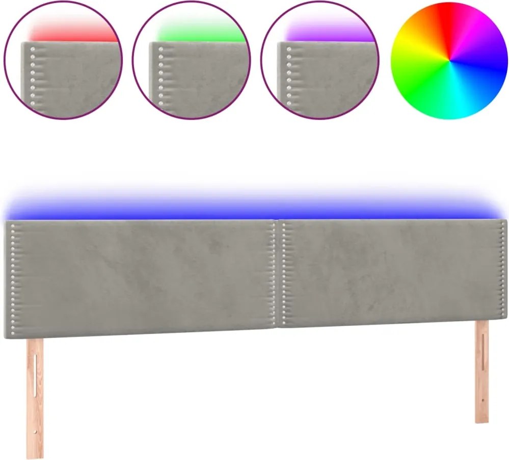vidaXL világosszürke bársony LED-es fejtámla 200x5x78/88 cm