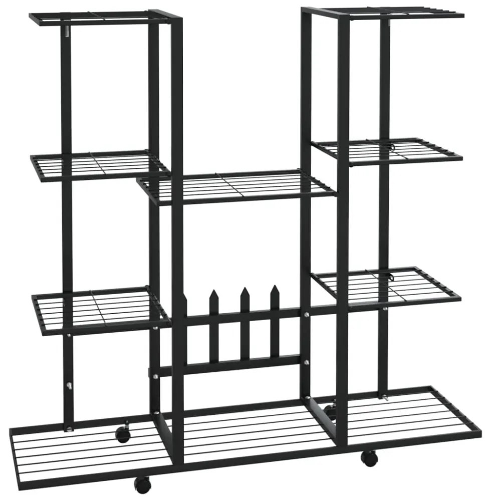 fekete vas virágtartó állvány kerekekkel 94,5 x 24,5 x 91,5 cm