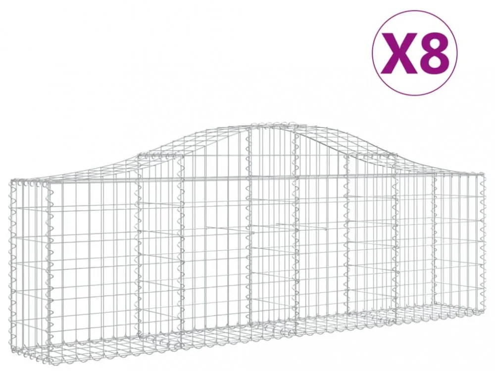 8 db íves horganyzott vas gabion kosár 200x30x60/80 cm