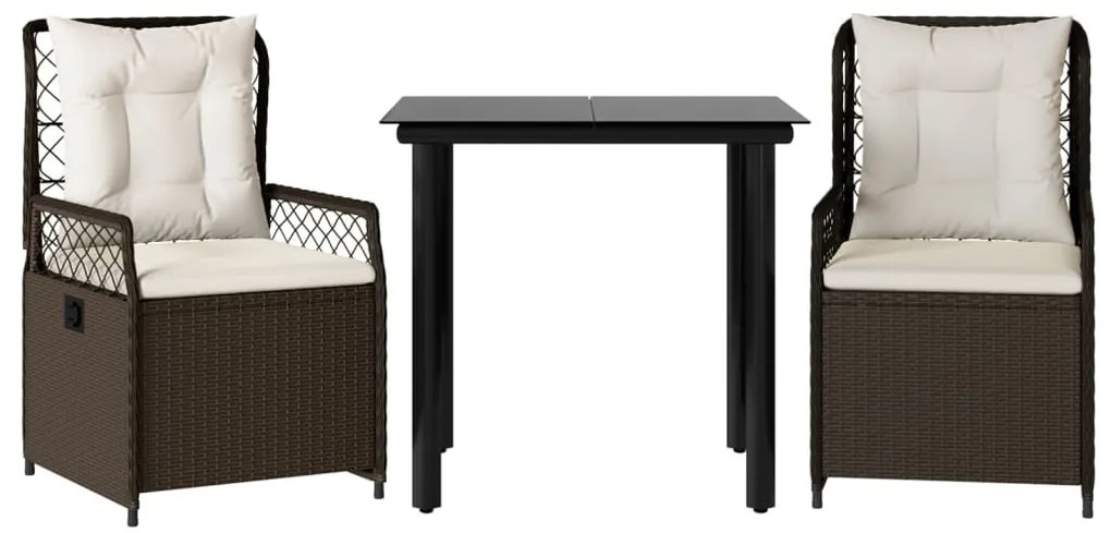 3 részes barna polyrattan kerti étkezőgarnitúra párnával