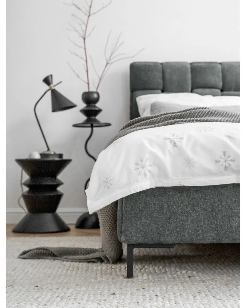 Szürkészöld kárpitozott franciaágy ágyráccsal 160x200 cm Eve – Miuform