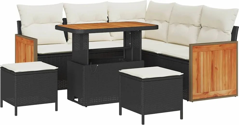 vidaXL Kerti Kanapé Szett párnával 8 pcs Fekete és Krém