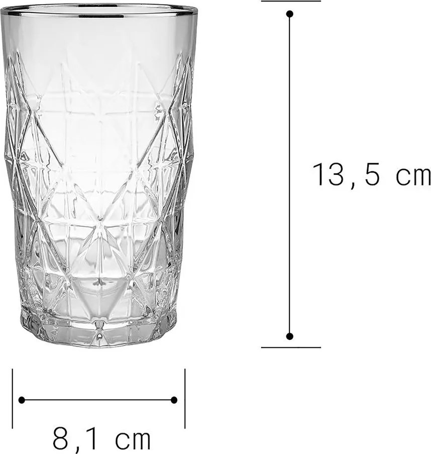 UPSCALE long drink pohár ezüst szegéllyel 460ml