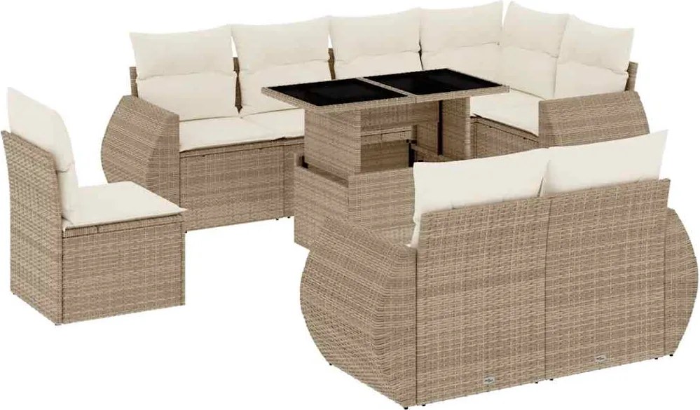 vidaXL 9 részes bézs polyrattan kerti ülőgarnitúra párnákkal