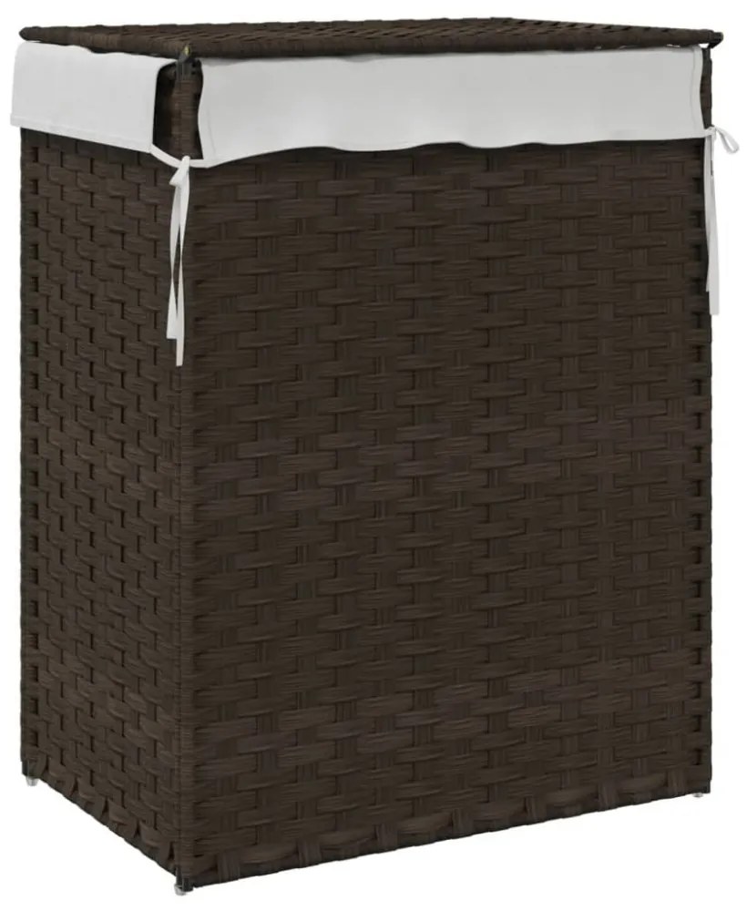 sötétbarna polyrattan szennyeskosár fedéllel 46x33x60 cm