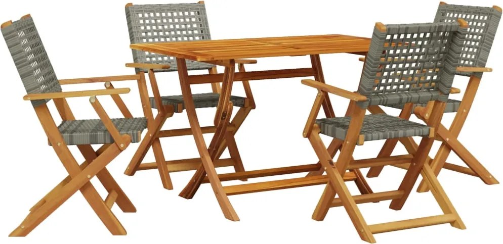 vidaXL 5 részes szürke polyrattan és tömör fa kerti étkezőgarnitúra