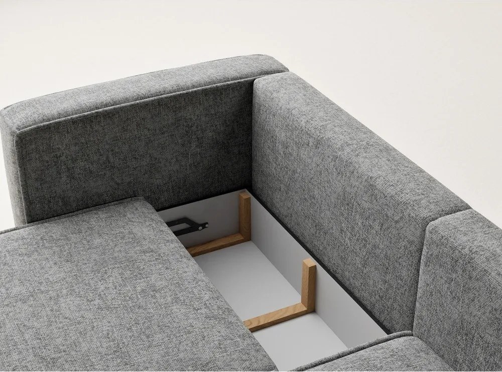 Szürke zsenília kinyitható-tárolóhelyes sarokkanapé (jobb oldali-heverő résszel) Velto – Maison de Rêve