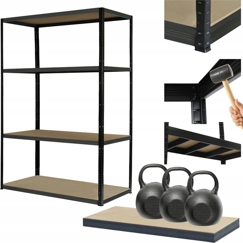 Fém könyvespolc Black Premium garázs állvány Helios 180x110x45cm 4Px350kg