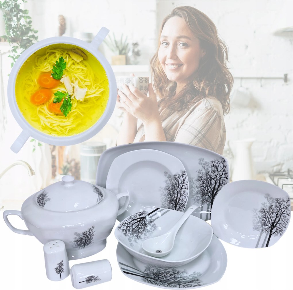 Étkészlet Tányér Szett Étkészlet 12 Személyes Porcelán