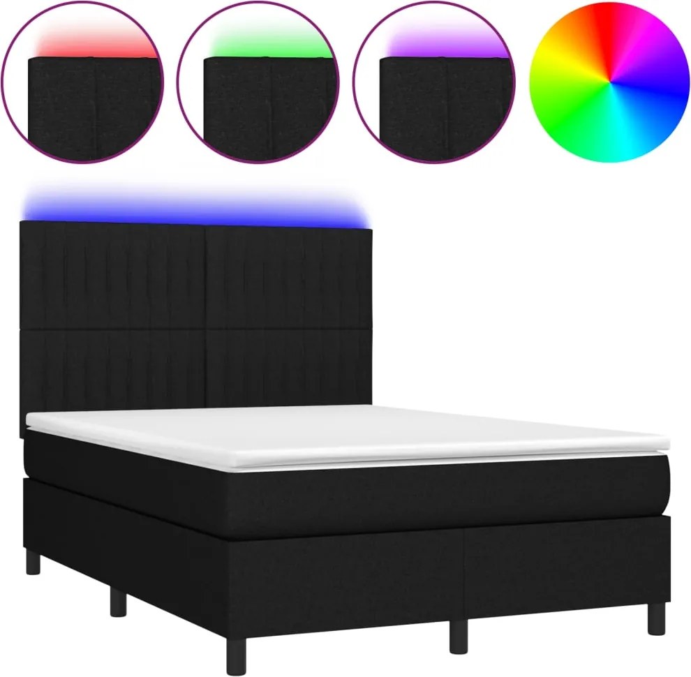 vidaXL fekete szövet rugós és LED-es ágy matraccal 140x190 cm