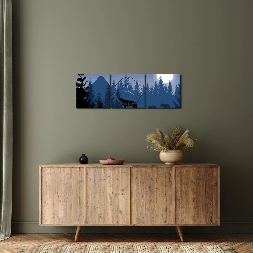 Kép - Egy farkasfalka teliholdkor (órával) (90x30 cm)