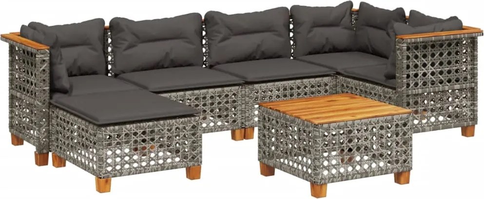 vidaXL 7 részes szürke polyrattan kerti ülőgarnitúra párnákkal