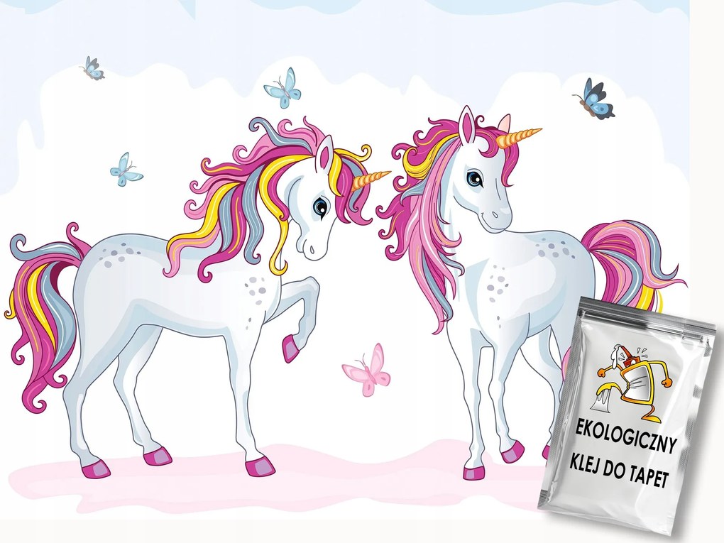 Fotótapéta Flizelina Gyerekeknek Unikornisok Lovak Pillangók 300x210 ragasztó