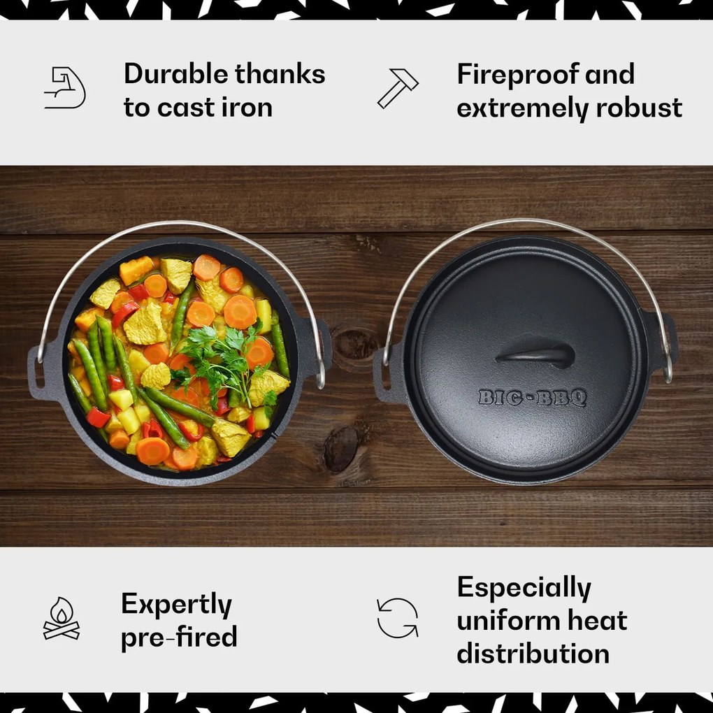 Klarstein Galloway, öntöttvas edény, 7.6 barbecue edény, öntöttvas, hőkezelt, L/7,2 l méret