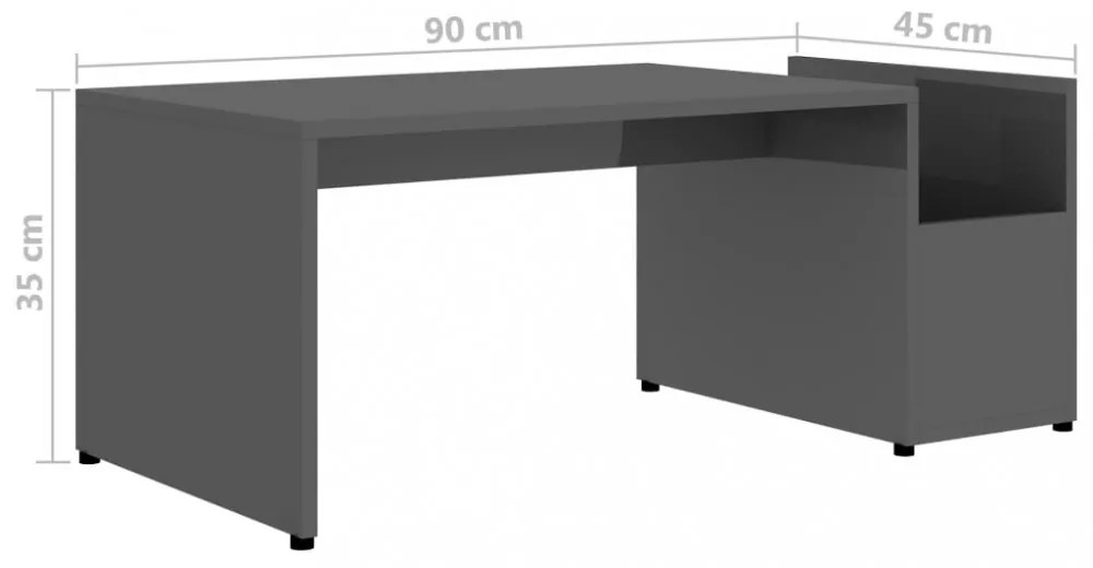 magasfényű szürke szerelt fa dohányzóasztal 90 x 45 x 35 cm