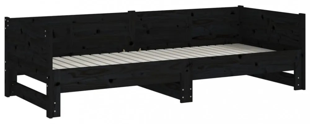 fekete tömör fenyőfa kihúzható kanapéágy 2x(90x200) cm