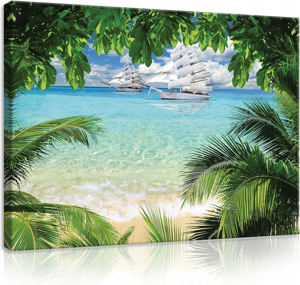 Vászonkép 100x75 Trópusi paradicsom tengerpart óceán tenger vitorlás pálmafák pihenés