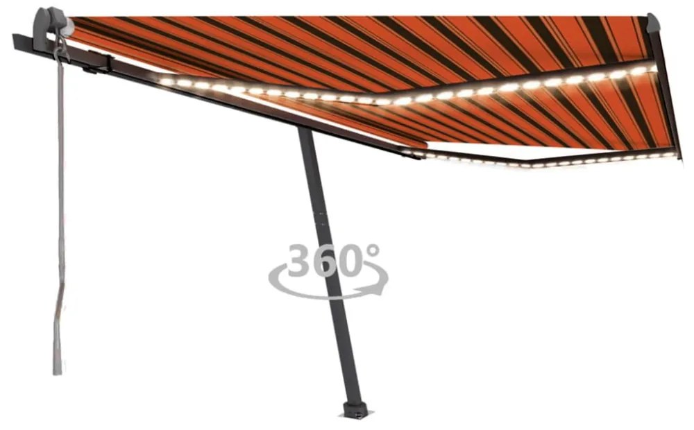 narancssárga-barna szélérzékelős és LED-es napellenző 400x300cm