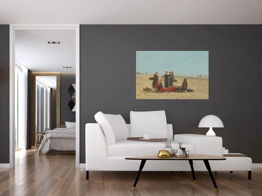 Kép - Eugène Boudin, Women on the Beach at Berck, reprodukciók (90x60 cm)