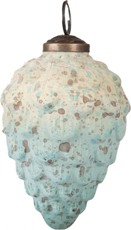 Bézs-türkiz kúp alakú üveg karácsonyi dekoráció 8x10 cm