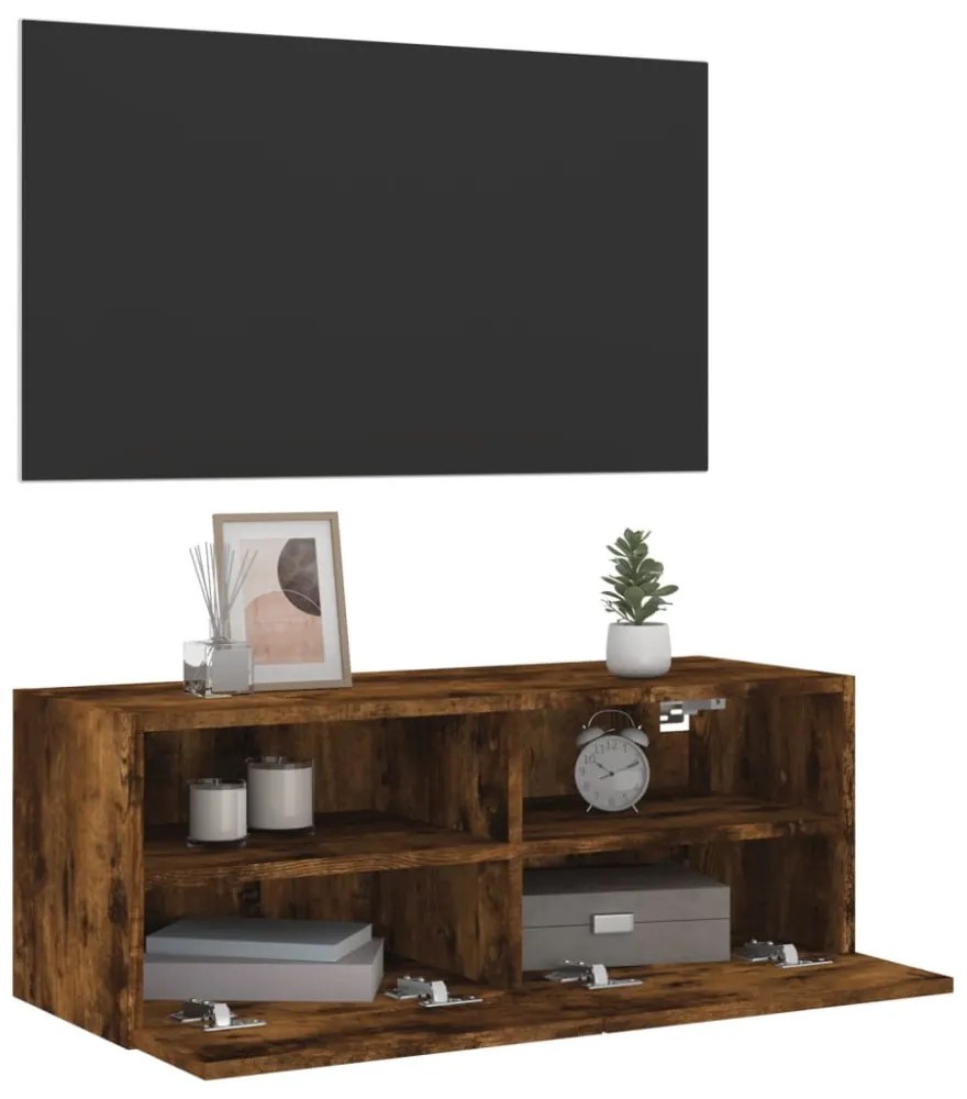 füstös tölgy színű szerelt fa fali TV-szekrény 80 x 30 x 30 cm