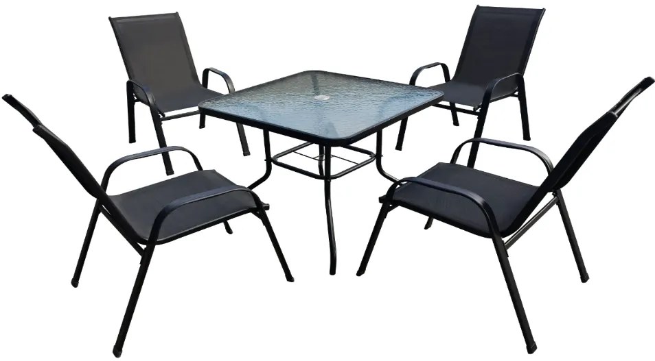Kerti garnitúra TAVERNO 1 + 4, asztal 80x80 cm, fekete