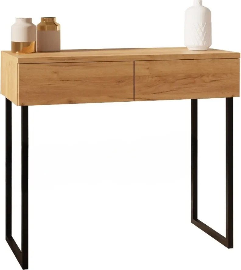 Öltözőasztal, lábas komód két fiókkal, craft tölgy, szélesség 90cm