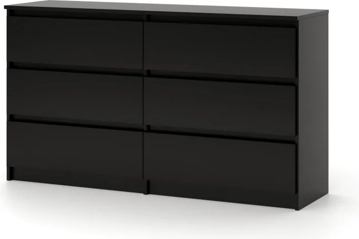 SIMPLE komód 120 cm, 6 fiókkal, fekete