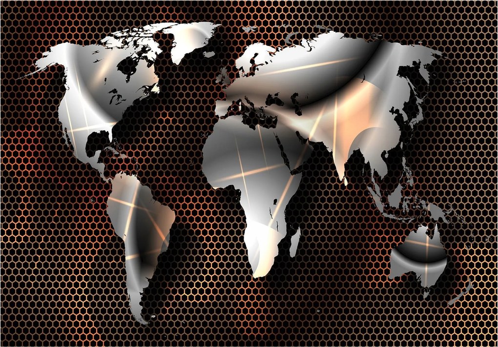 Flizelin fotótapéta Világtérkép Fém és geometria 3D hatás 416x290 +ragasztó