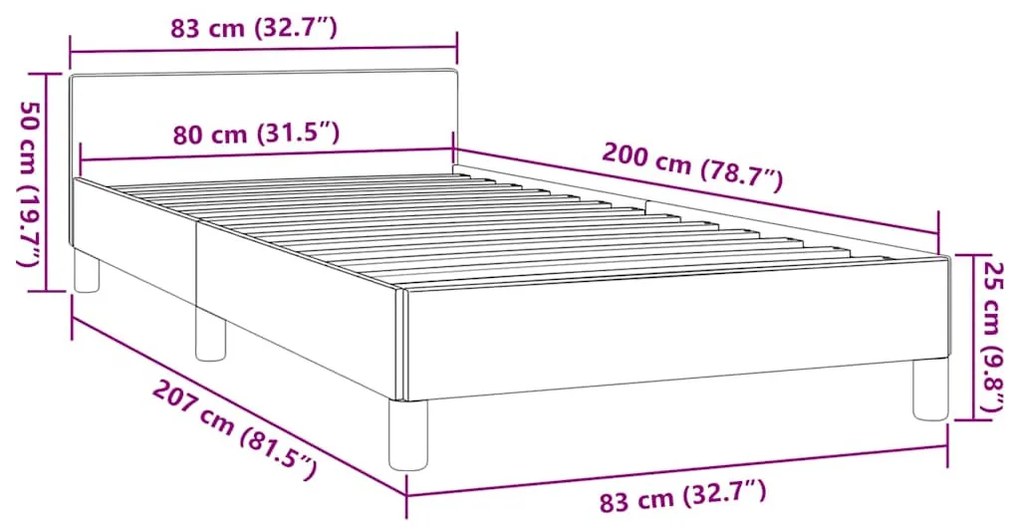 tópszínű szövet ágykeret fejtámlával matrac nélkül 80 x 200 cm