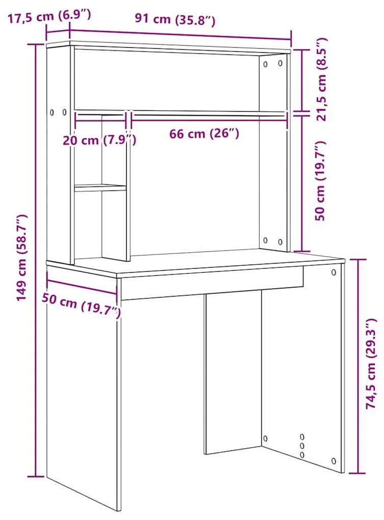Asztal polcokkal tárolóval Fehér 91 x 50 x 149 cm Faanyag