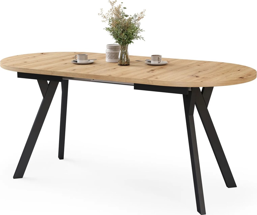 Mazzoni Ovális bővíthető ALMO asztal Artisan Tölgy / fekete lábakkal